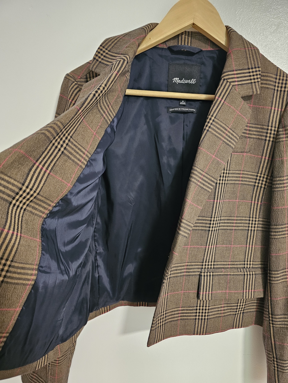Madewell The Sutter Crop Plaid Blazer Brown Pink Size Medium Like New - Picture 4 of 11